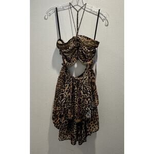 LPA Mini Dress Women’s Size Small Kirby Print Ruffle Halter Safari Lillia Leo